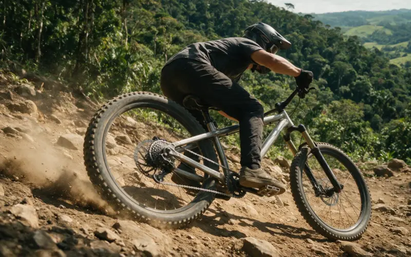 No downhill o selim não serve pra sentar: ele serve pra guiar a bike