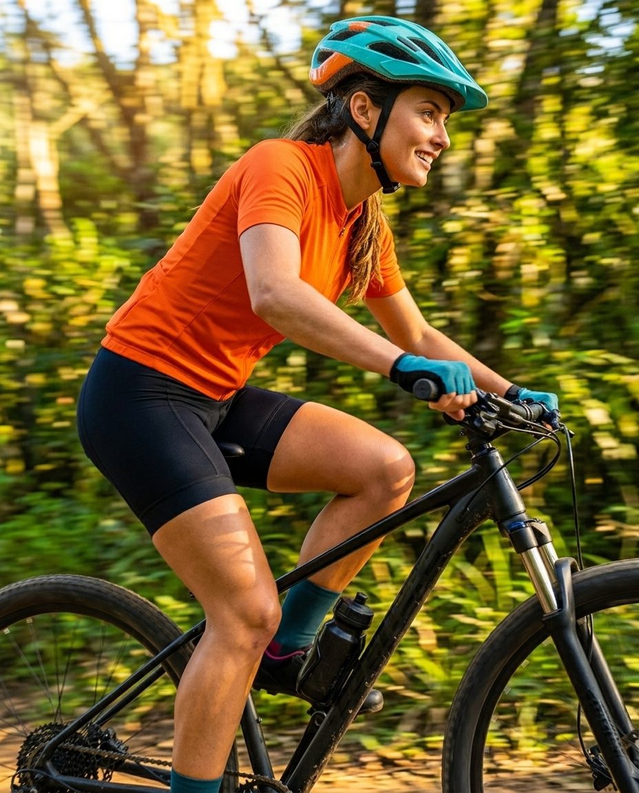 Ciclista em pedal longo, cada pedalada sem assadura