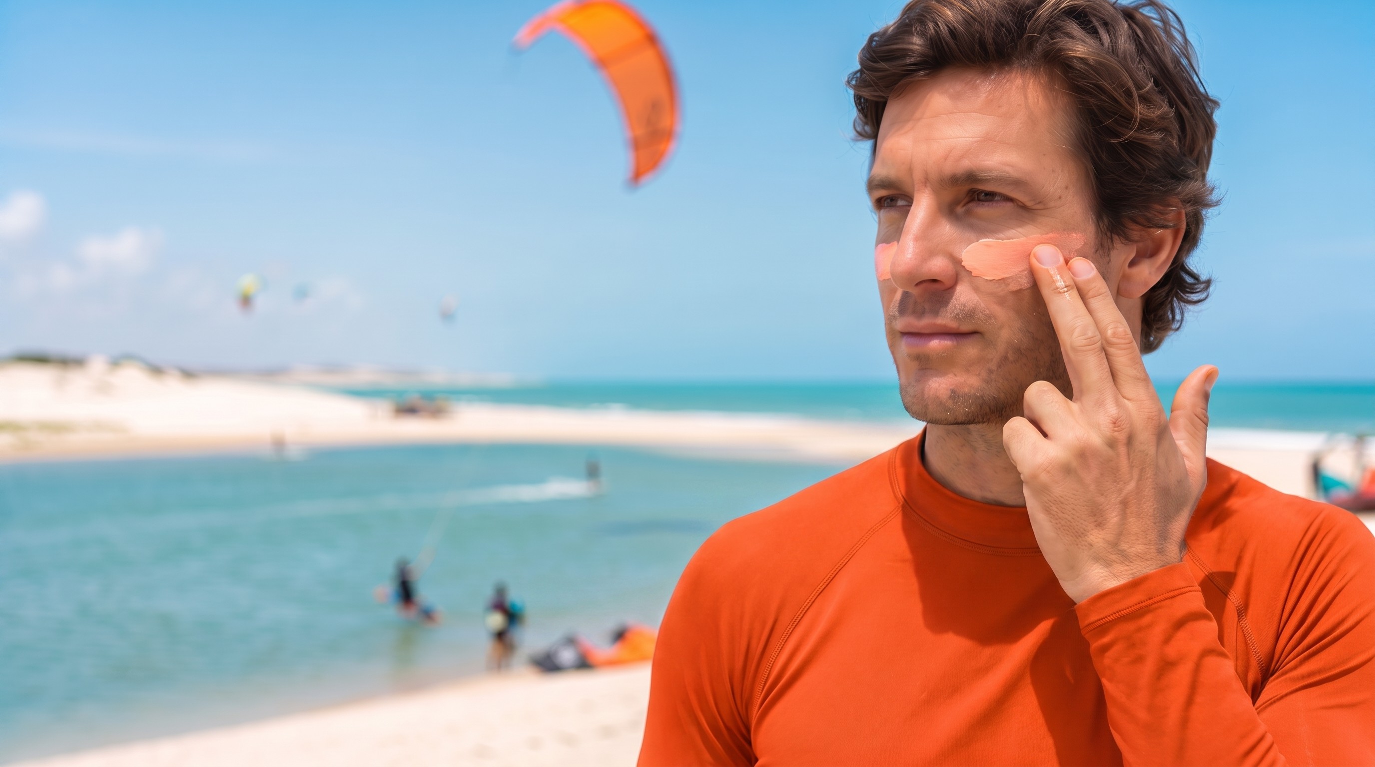 Kitesurfista saindo da água com a pele protegida