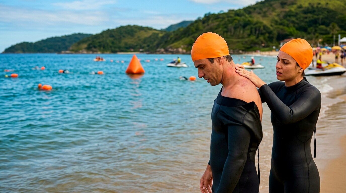 Nadador vestindo o neoprene