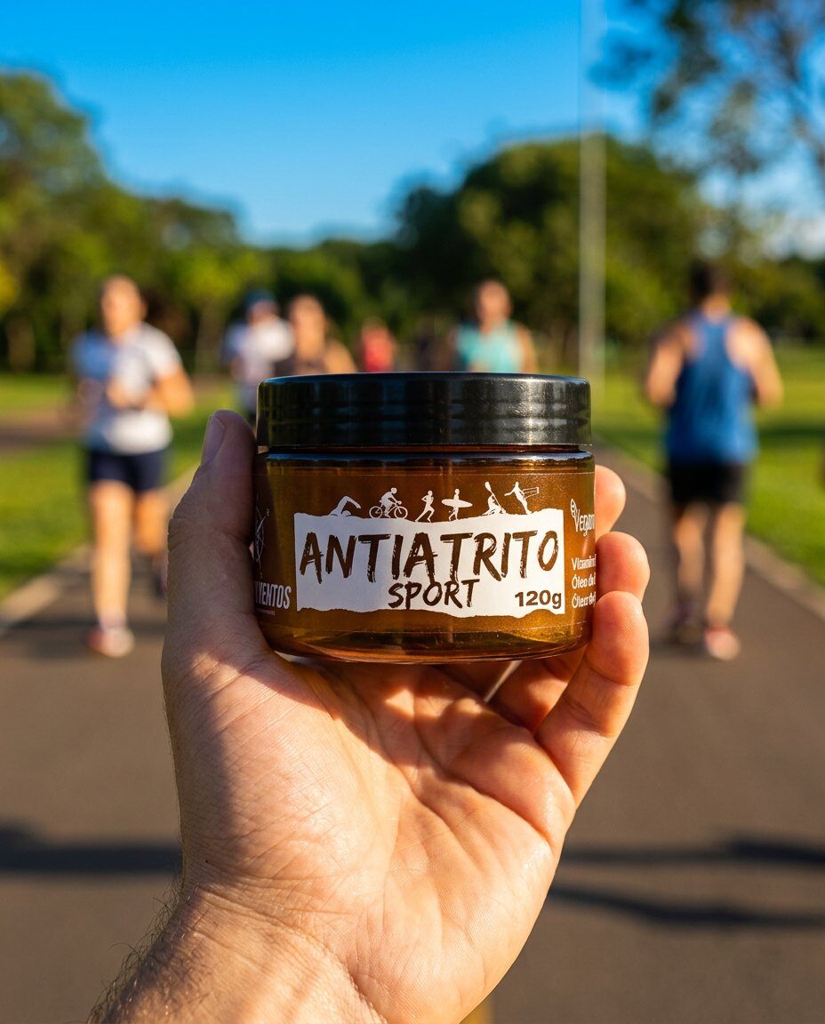 Creme Antiatrito Sport Rosa V na mão, com corredores ao fundo